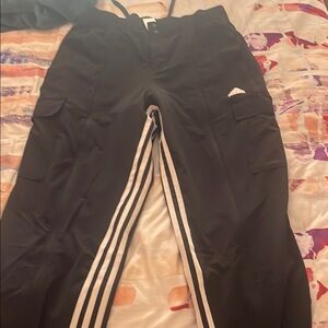 Adidas Black Cargo Track Pants with Stripes